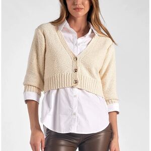 NIP Elan International Sweater Top Combo Off-White Small Ret $98